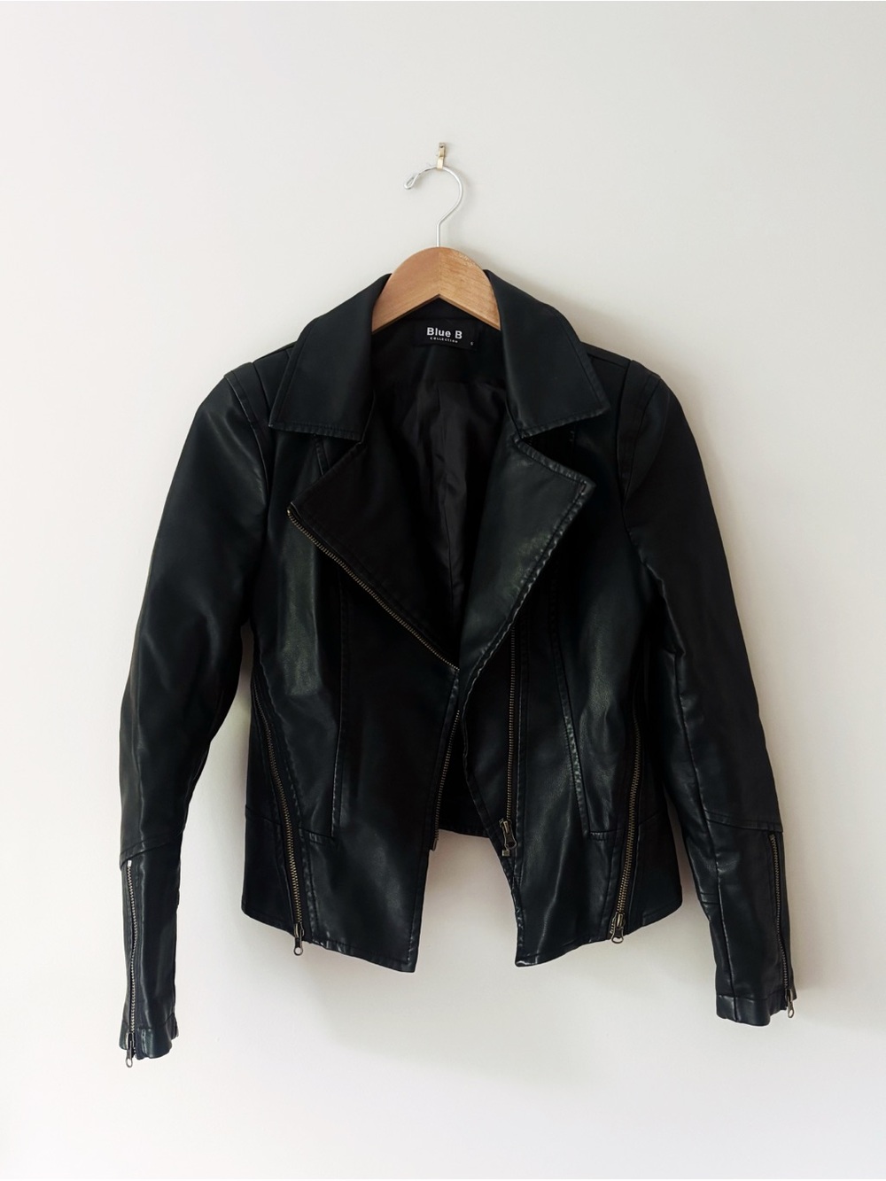 Blue B Collection Black Vegan Leather Moto Jacket
